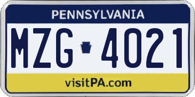 PA license plate MZG4021