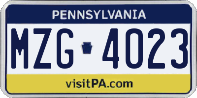 PA license plate MZG4023