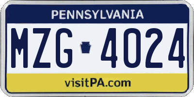 PA license plate MZG4024