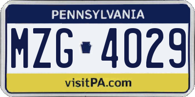 PA license plate MZG4029