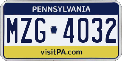 PA license plate MZG4032