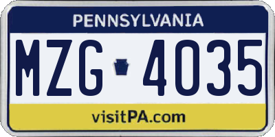 PA license plate MZG4035