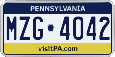 PA license plate MZG4042