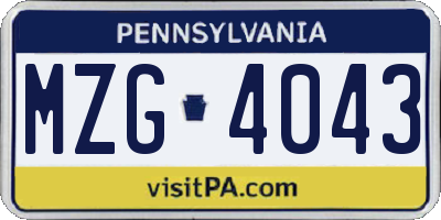 PA license plate MZG4043