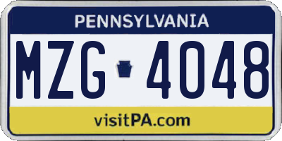 PA license plate MZG4048