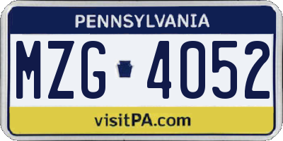 PA license plate MZG4052