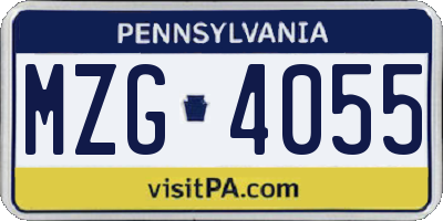 PA license plate MZG4055