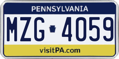 PA license plate MZG4059
