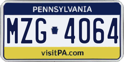 PA license plate MZG4064