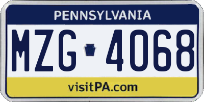 PA license plate MZG4068