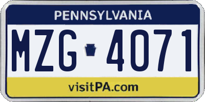 PA license plate MZG4071