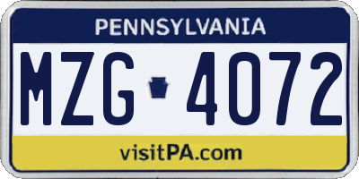 PA license plate MZG4072