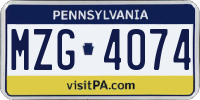 PA license plate MZG4074