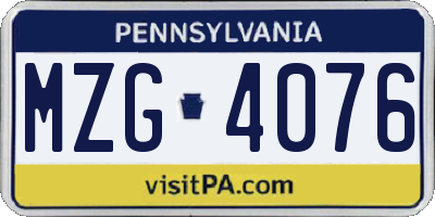 PA license plate MZG4076