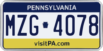 PA license plate MZG4078