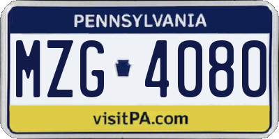 PA license plate MZG4080