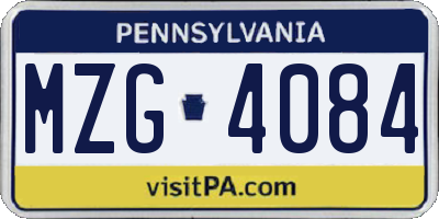 PA license plate MZG4084
