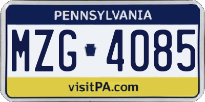 PA license plate MZG4085