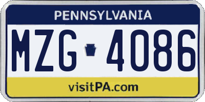 PA license plate MZG4086