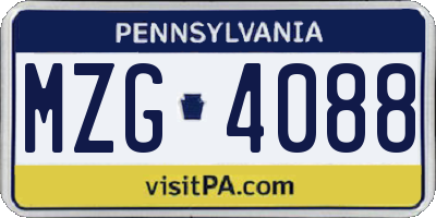 PA license plate MZG4088
