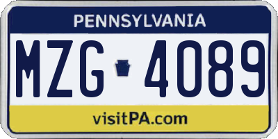 PA license plate MZG4089