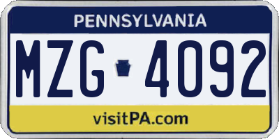 PA license plate MZG4092