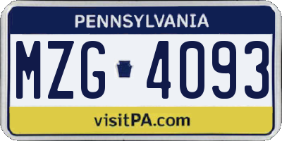 PA license plate MZG4093