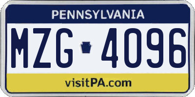 PA license plate MZG4096