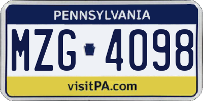 PA license plate MZG4098