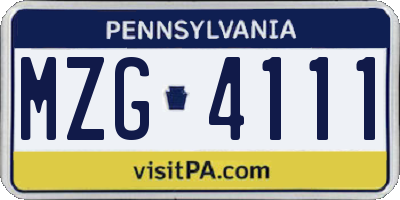PA license plate MZG4111
