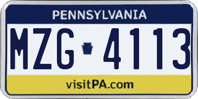 PA license plate MZG4113