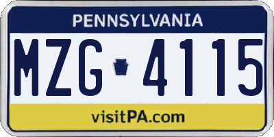 PA license plate MZG4115