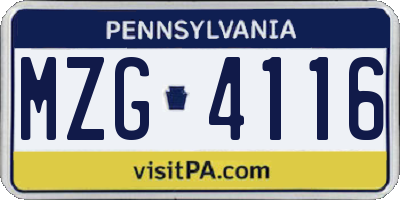 PA license plate MZG4116