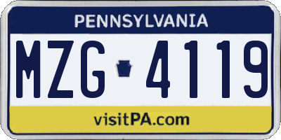 PA license plate MZG4119