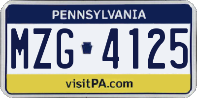 PA license plate MZG4125