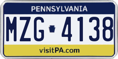 PA license plate MZG4138