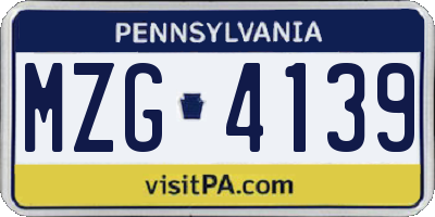 PA license plate MZG4139