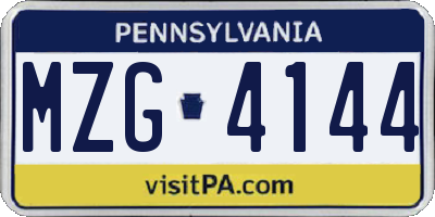 PA license plate MZG4144