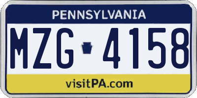PA license plate MZG4158