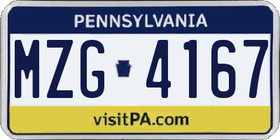 PA license plate MZG4167