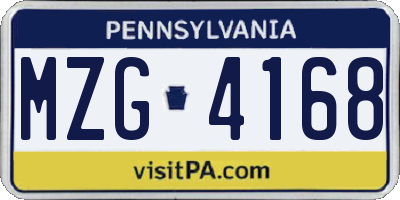 PA license plate MZG4168