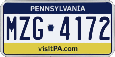 PA license plate MZG4172