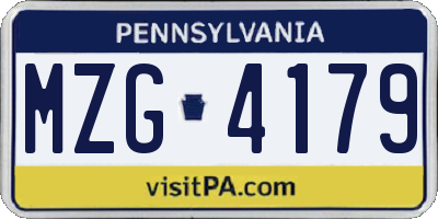 PA license plate MZG4179