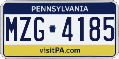PA license plate MZG4185