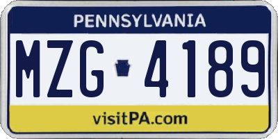 PA license plate MZG4189