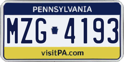PA license plate MZG4193