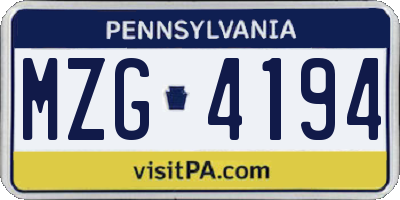 PA license plate MZG4194
