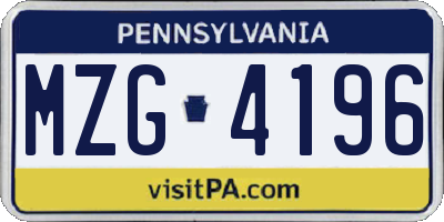 PA license plate MZG4196