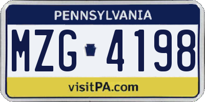 PA license plate MZG4198
