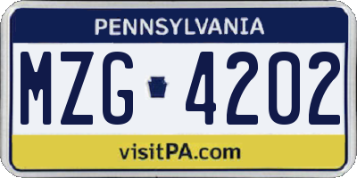 PA license plate MZG4202